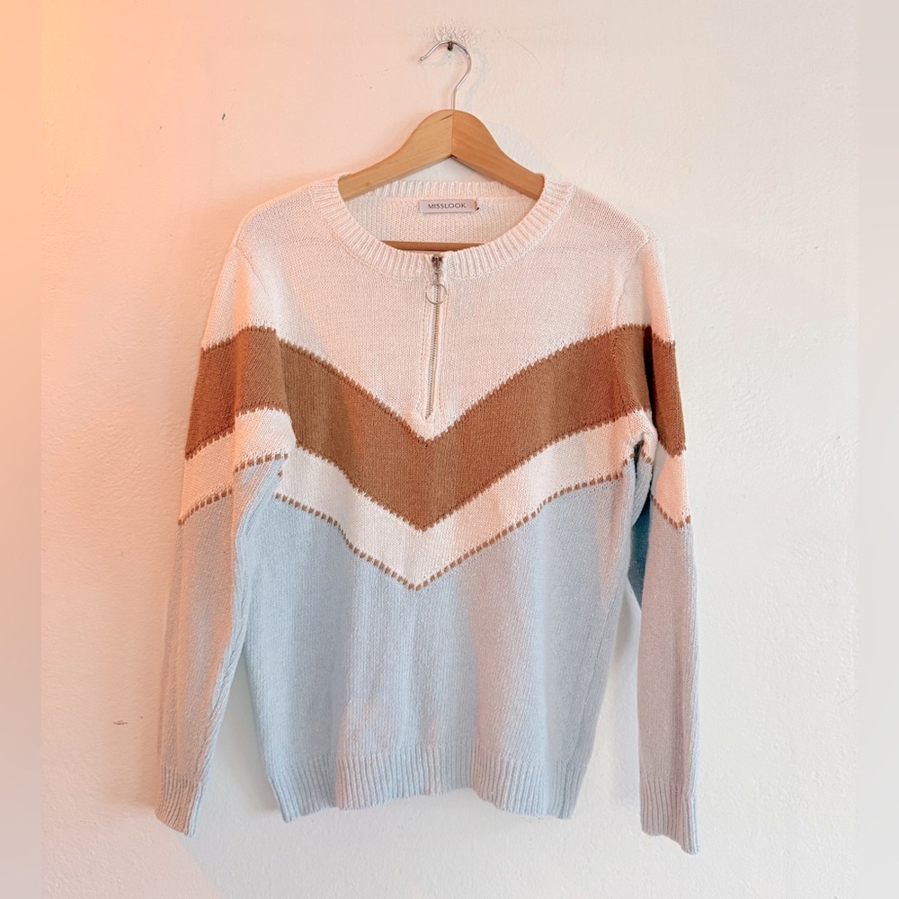 🍁50% Off Rdy 4 Fall Sale MISSLOOK Chevron Half Zip Knit Sweater